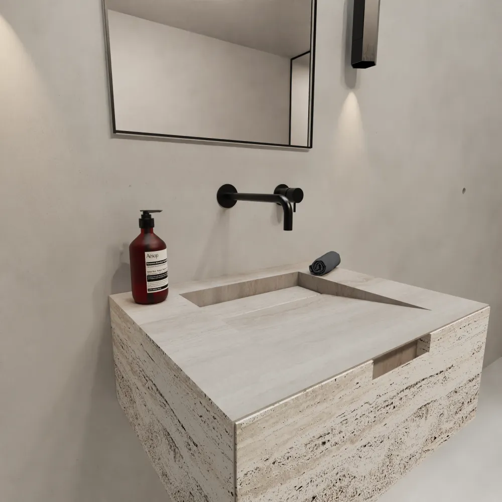 Mueble de baño Loudun - Lavabo simple - Travertino blanco - 80 cm