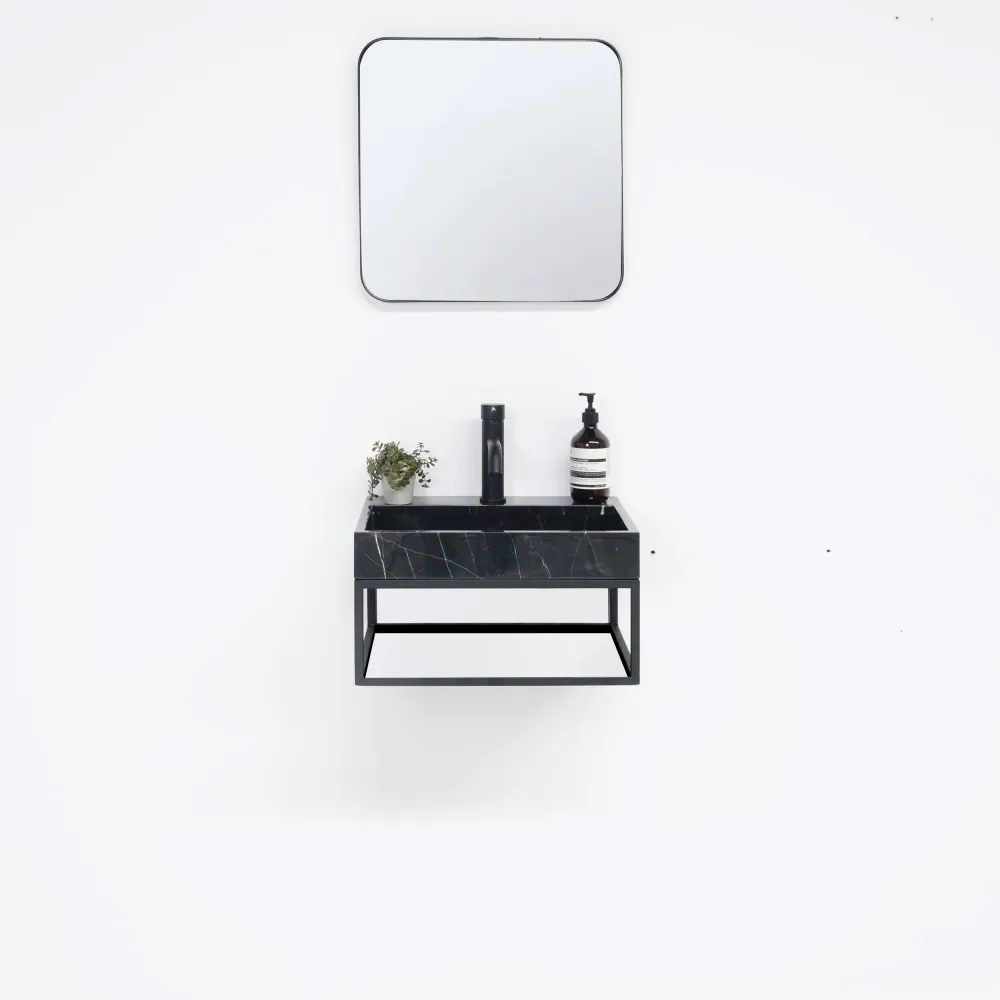 Mueble de baño Lucerna - George - Con orificio para griferí - Mármol negro - Metal negro