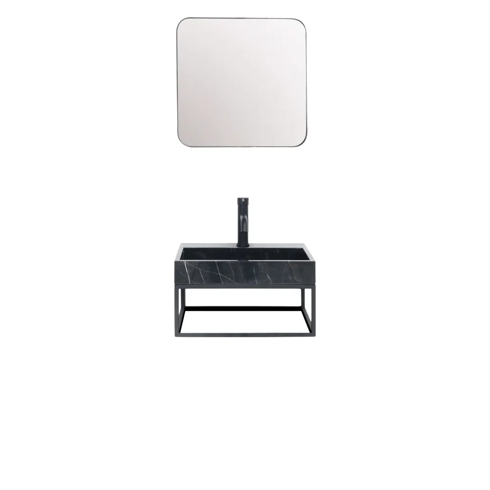Mueble de baño Lucerna - George - Con orificio para griferí - Mármol negro - Metal negro
