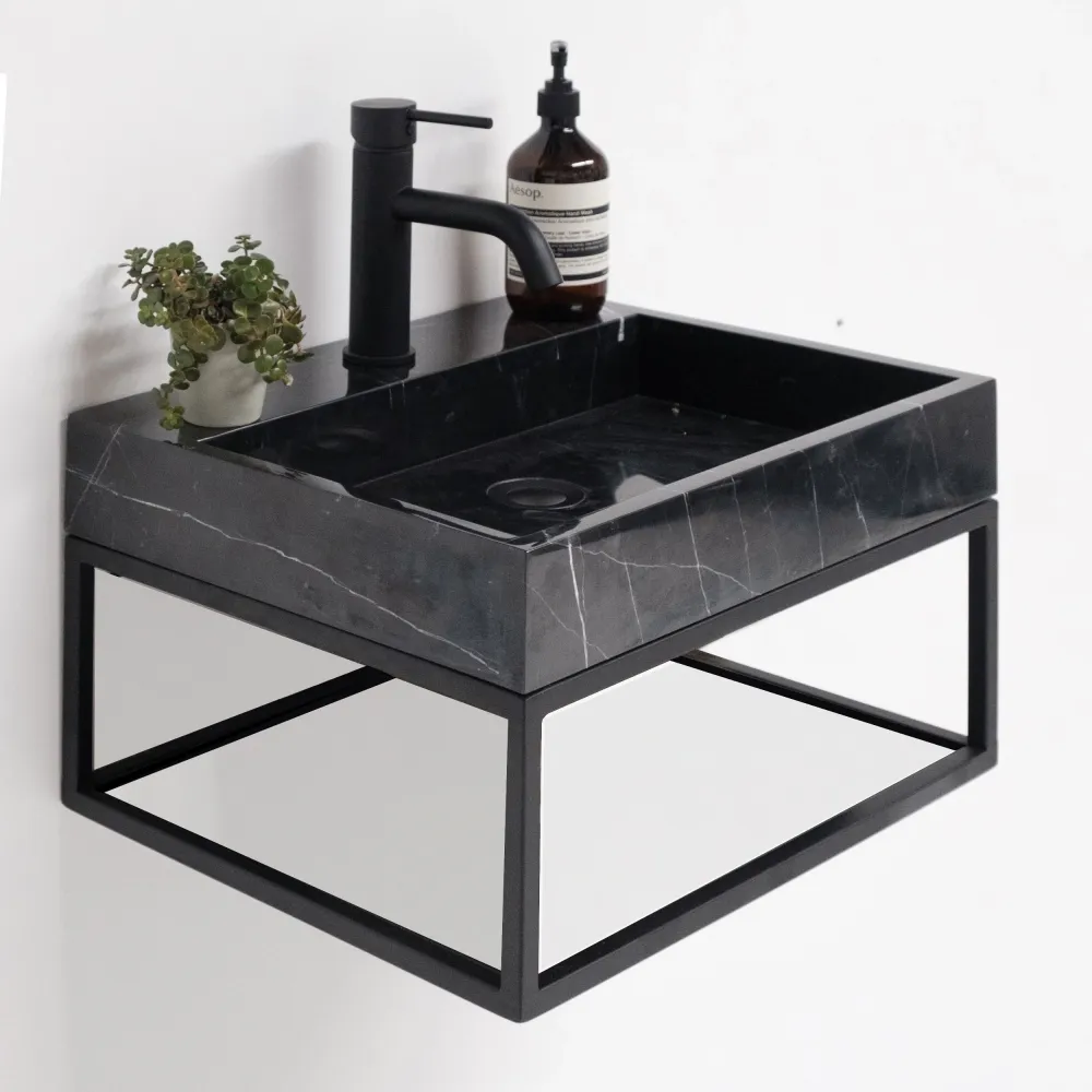 Mueble de baño Lucerna - George - Con orificio para griferí - Mármol negro - Metal negro