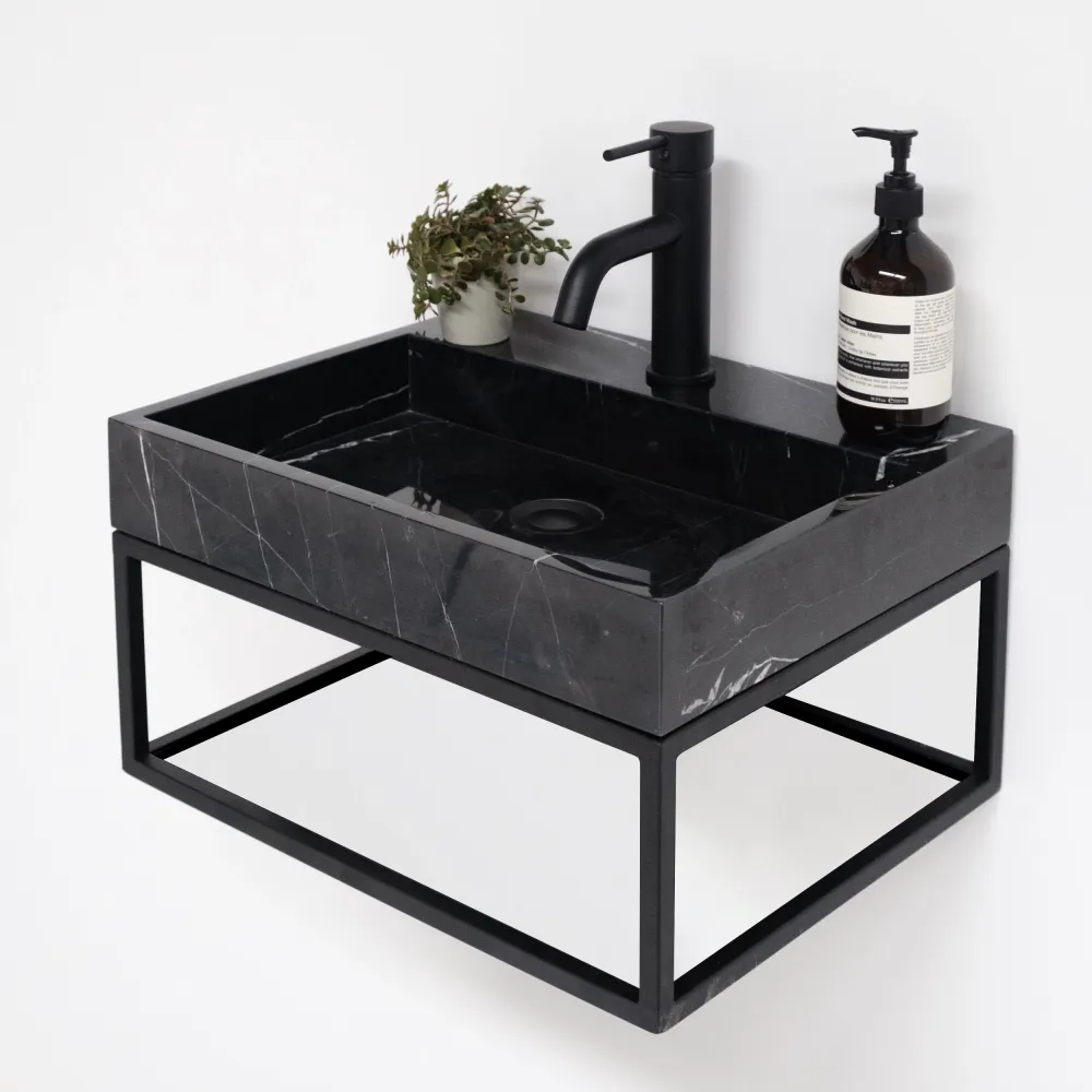 Mueble de baño Lucerna - George - Con orificio para griferí - Mármol negro - Metal negro