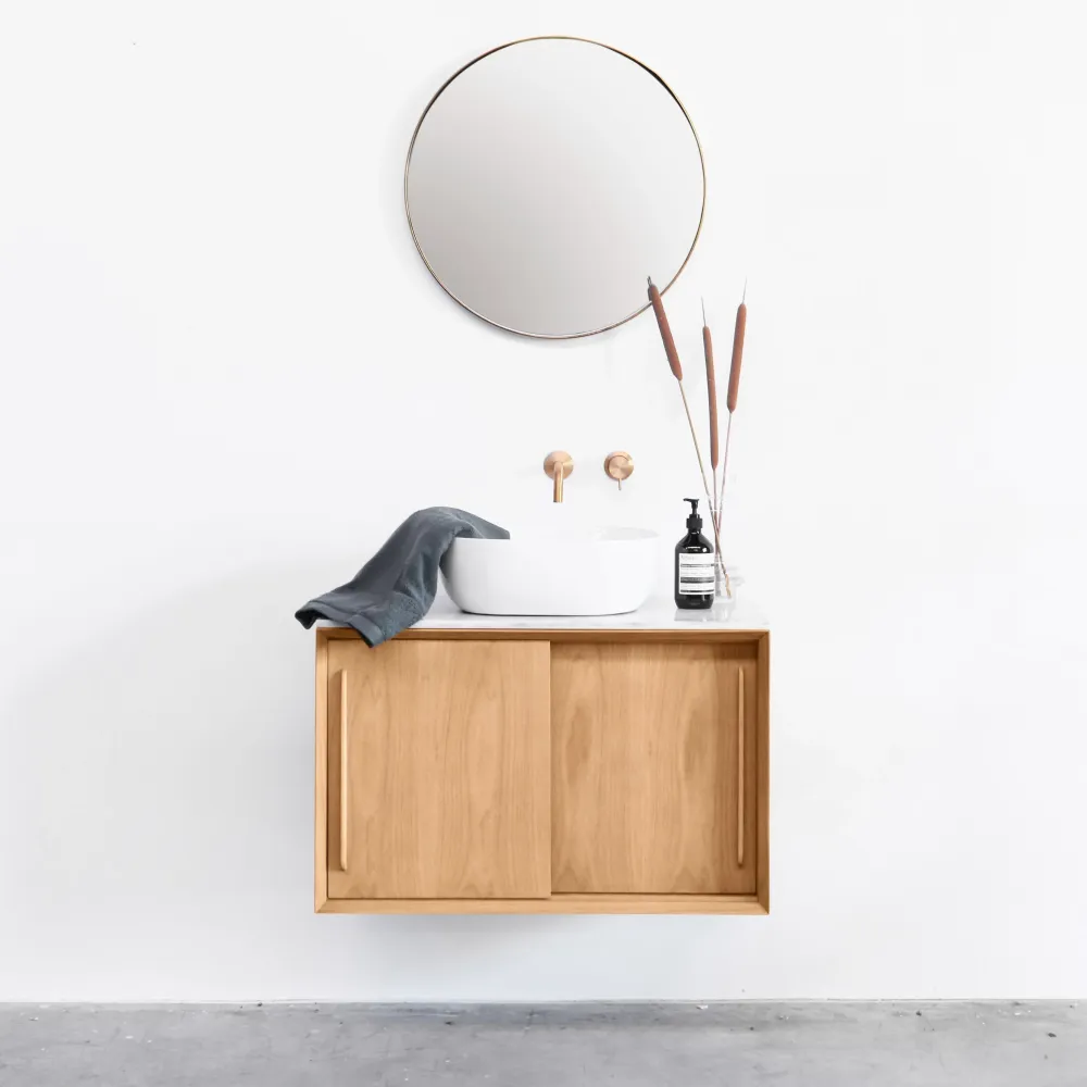 Mueble de baño madera - Mármol Blanco - Lavabo Alexis V - Roble (80 cm) - Nestor
