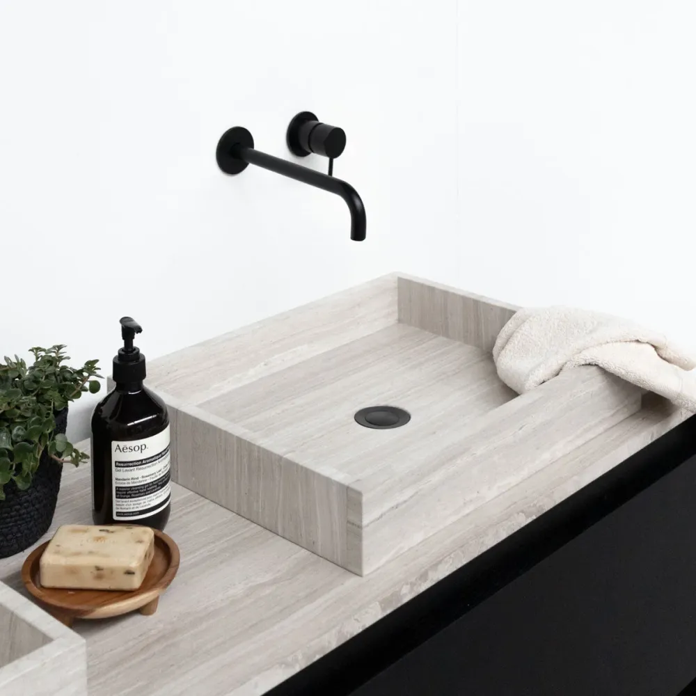 Mueble de baño Mármol Beige - lavabo - George - Roble Negro - (150 cm) - ANN