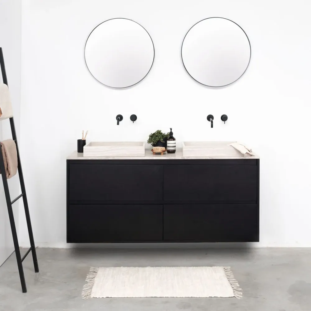 Mueble de baño Mármol Beige - lavabo - George - Roble Negro - (150 cm) - ANN