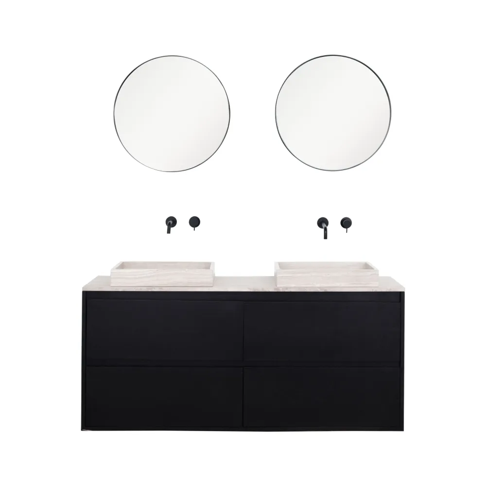 Mueble de baño Mármol Beige - lavabo - George - Roble Negro - (150 cm) - ANN