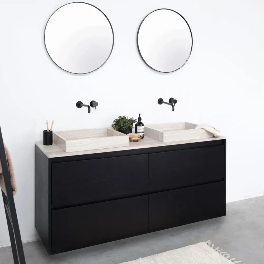 Mueble de baño Mármol Beige - lavabo - George - Roble Negro - (150 cm) - ANN