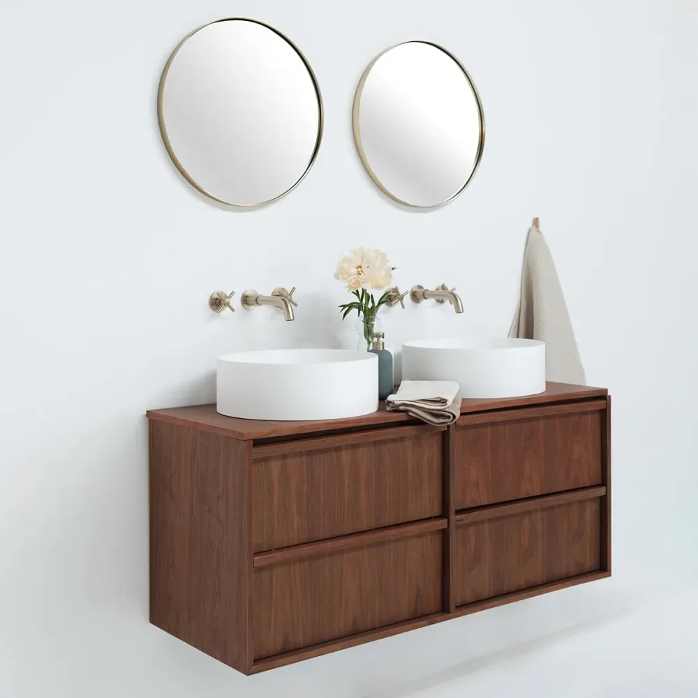 Mueble de baño nogal 120 cm - Fien - Sims lavabos de superficie sólida