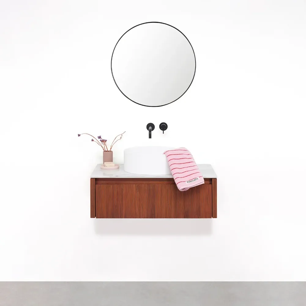 Mueble de baño Nogal - Ahun - Sims Solid Surface - Placa superior Marcel mármol blanco - 80 cm