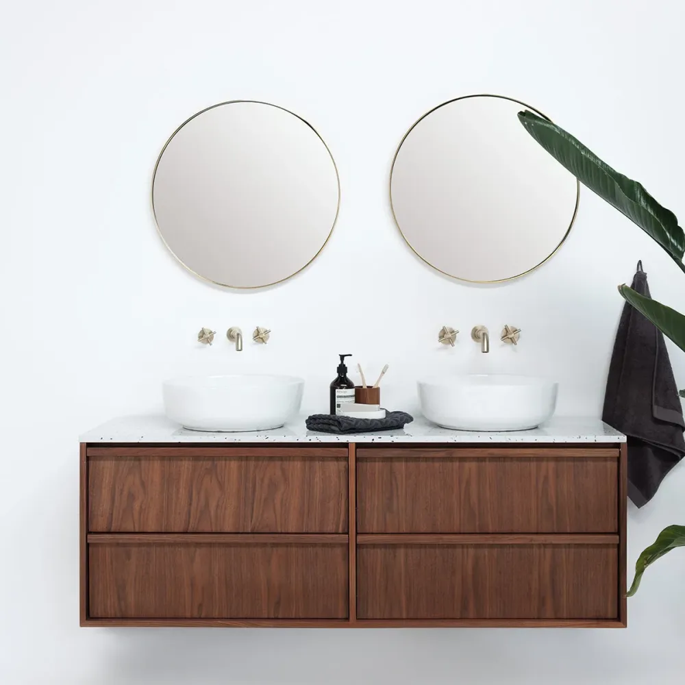 Mueble de baño de nogal con Terrazzo Fien - 150 cm - Lavabos de porcelana Alexis II