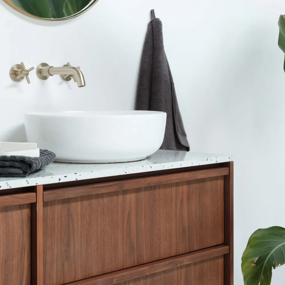Mueble de baño de nogal con Terrazzo Fien - 150 cm - Lavabos de porcelana Alexis II