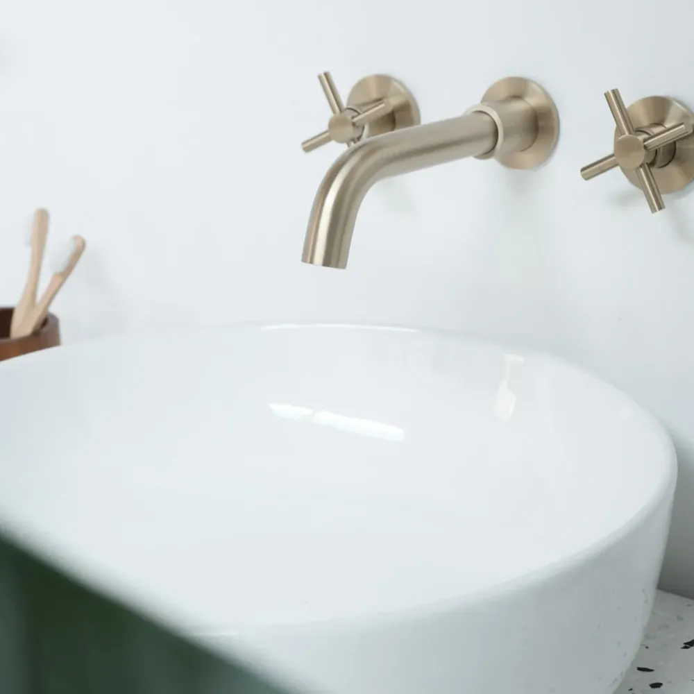 Mueble de baño de nogal con Terrazzo Fien - 150 cm - Lavabos de porcelana Alexis II