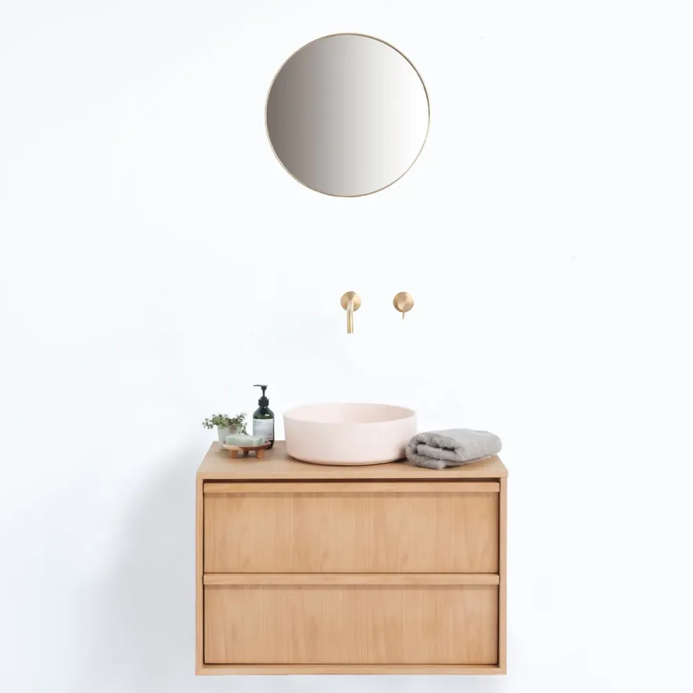 Mueble de baño de roble Fien - Lavabo de cemento Lille Naranja - 80 cm