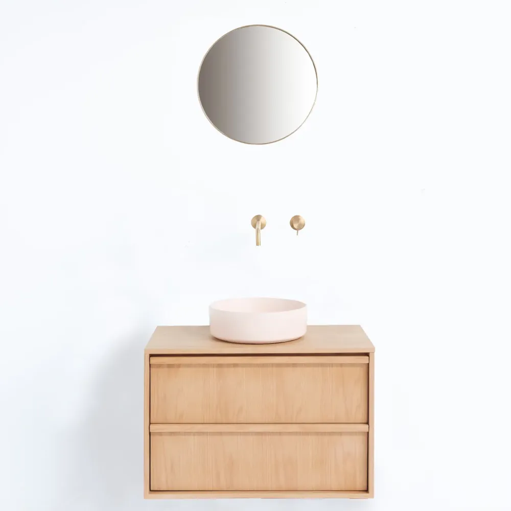 Mueble de baño de roble Fien - Lavabo de cemento Lille Naranja - 80 cm