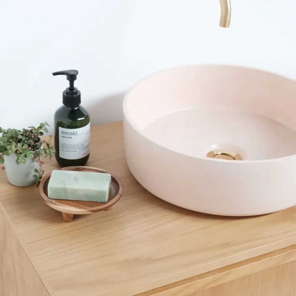 Mueble de baño de roble Fien - Lavabo de cemento Lille Naranja - 80 cm
