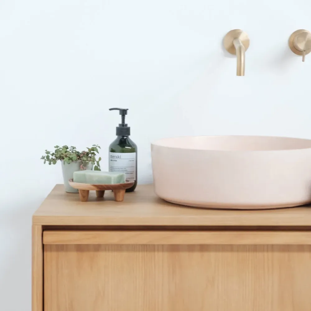 Mueble de baño de roble Fien - Lavabo de cemento Lille Naranja - 80 cm