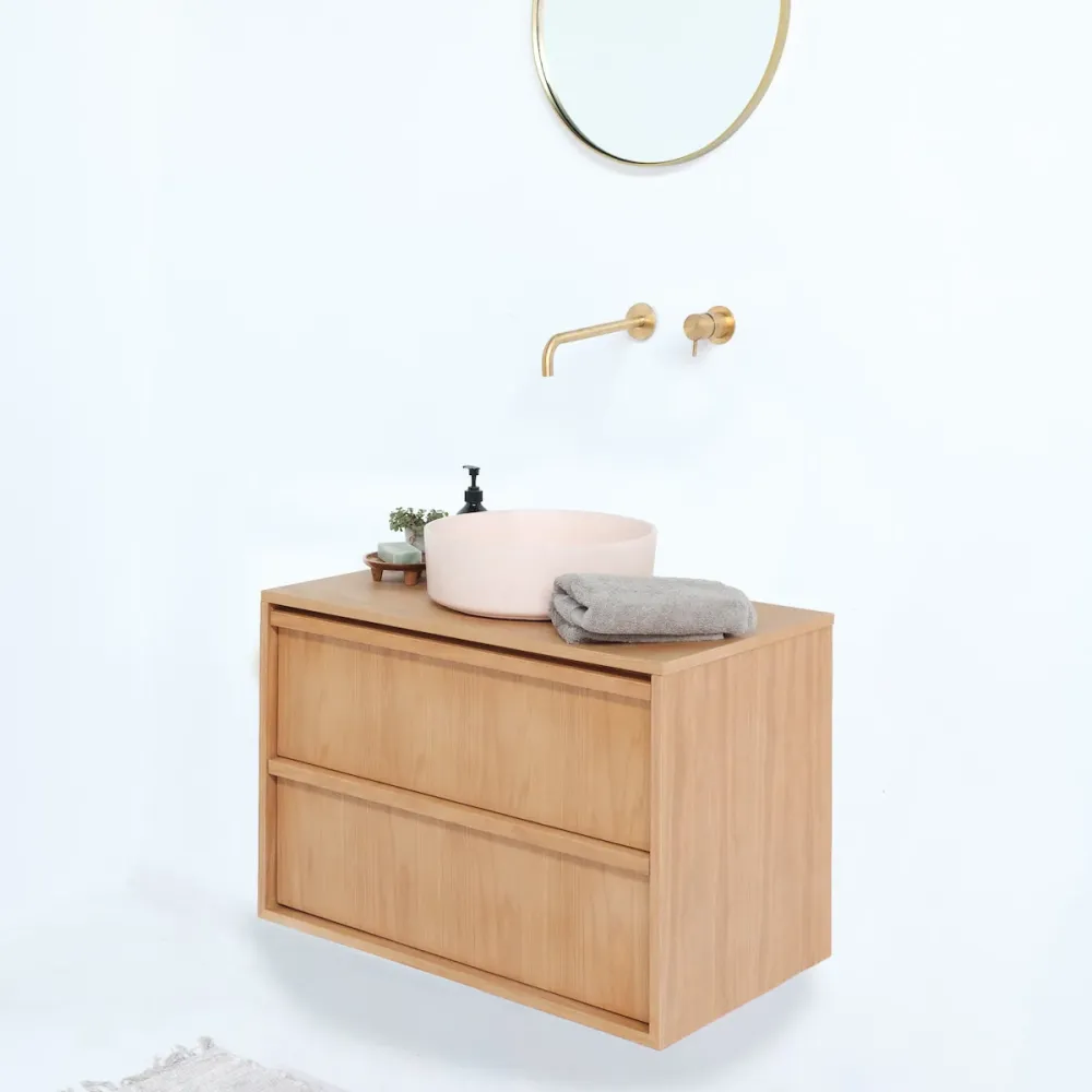 Mueble de baño de roble Fien - Lavabo de cemento Lille Naranja - 80 cm