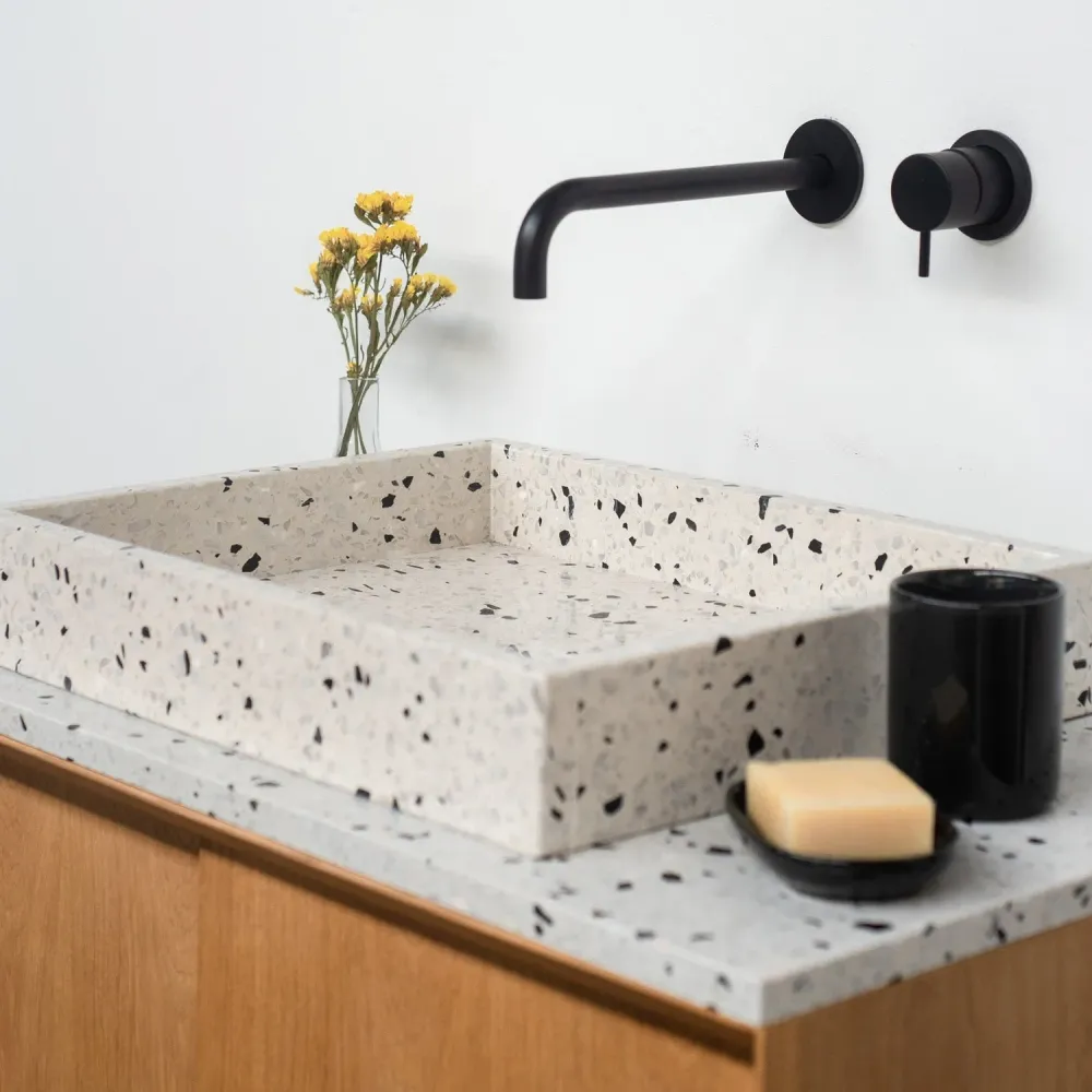Mueble de baño Roble - Terrazo blanco - Lavabo George (80 cm) - Nestor