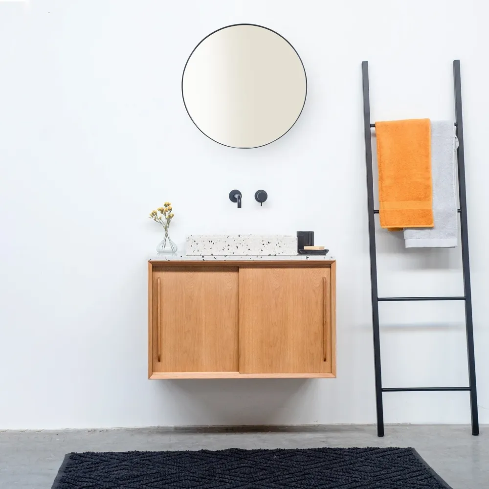 Mueble de baño Roble - Terrazo blanco - Lavabo George (80 cm) - Nestor