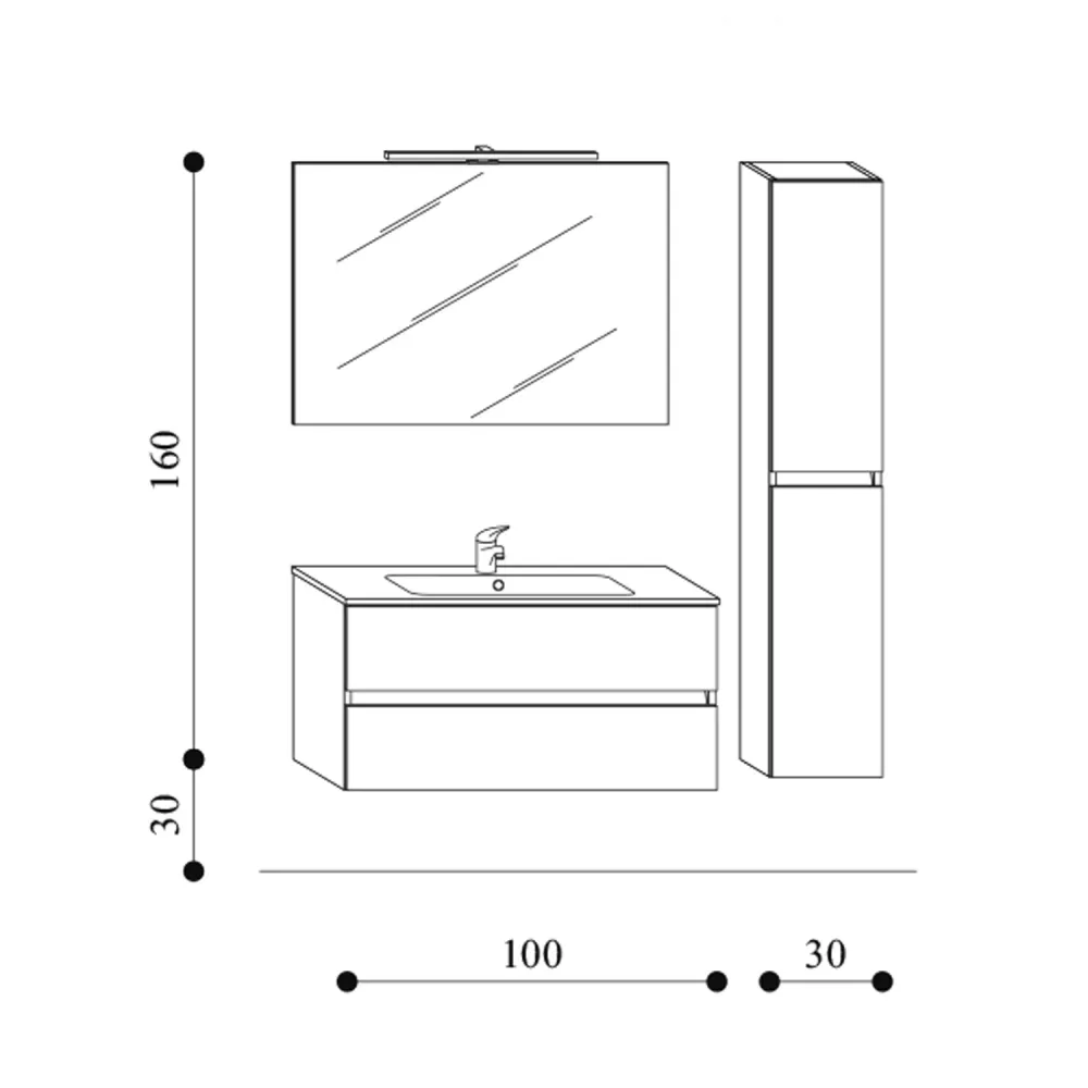 Mueble de baño suspendido modelo Kora05 cm 130x190x46 - Olmo rosseau Acero Cromado