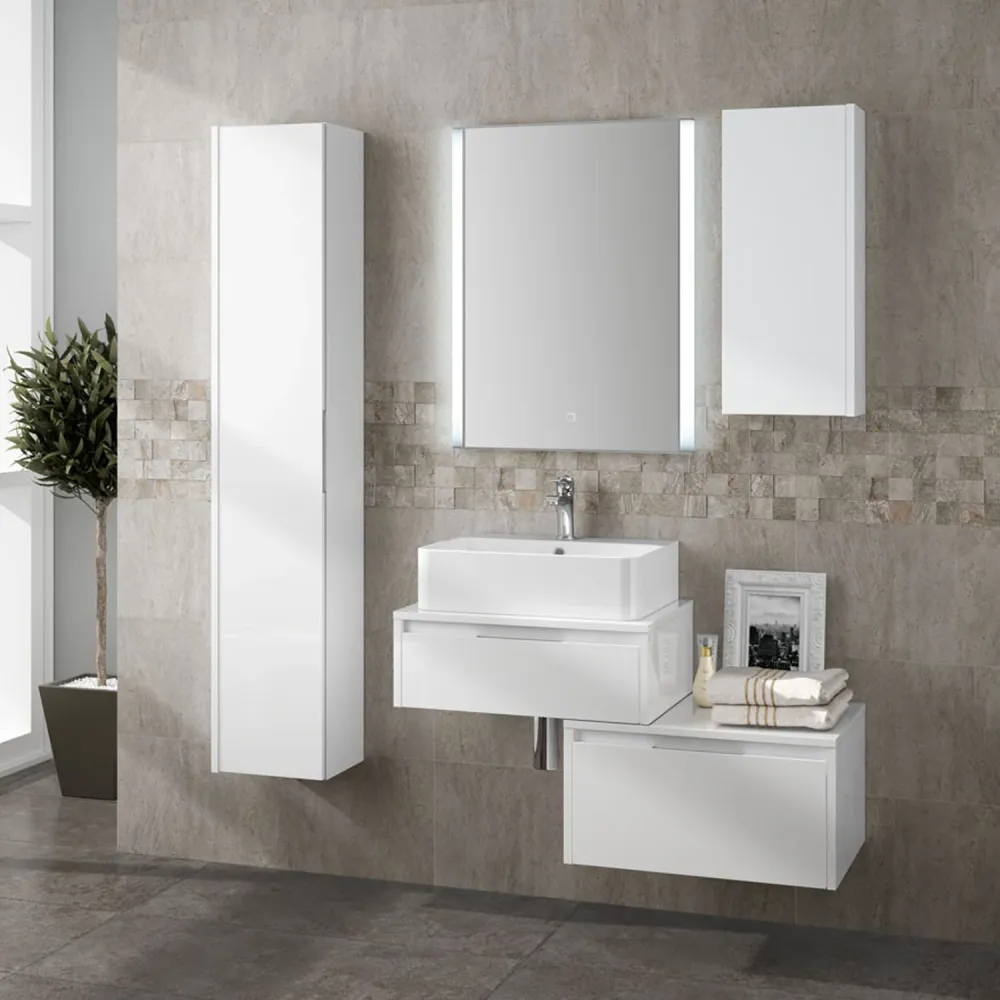 Mueble de baño suspendido modelo Trevi04 cm 130x190x46 lacado deslumbrante blanco para Ahorrar Espacio