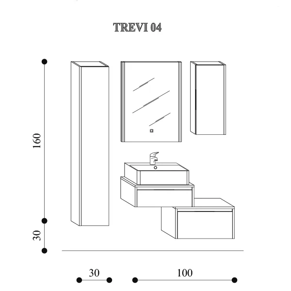 Mueble de baño suspendido modelo Trevi04 cm 130x190x46 lacado deslumbrante blanco para Ahorrar Espacio