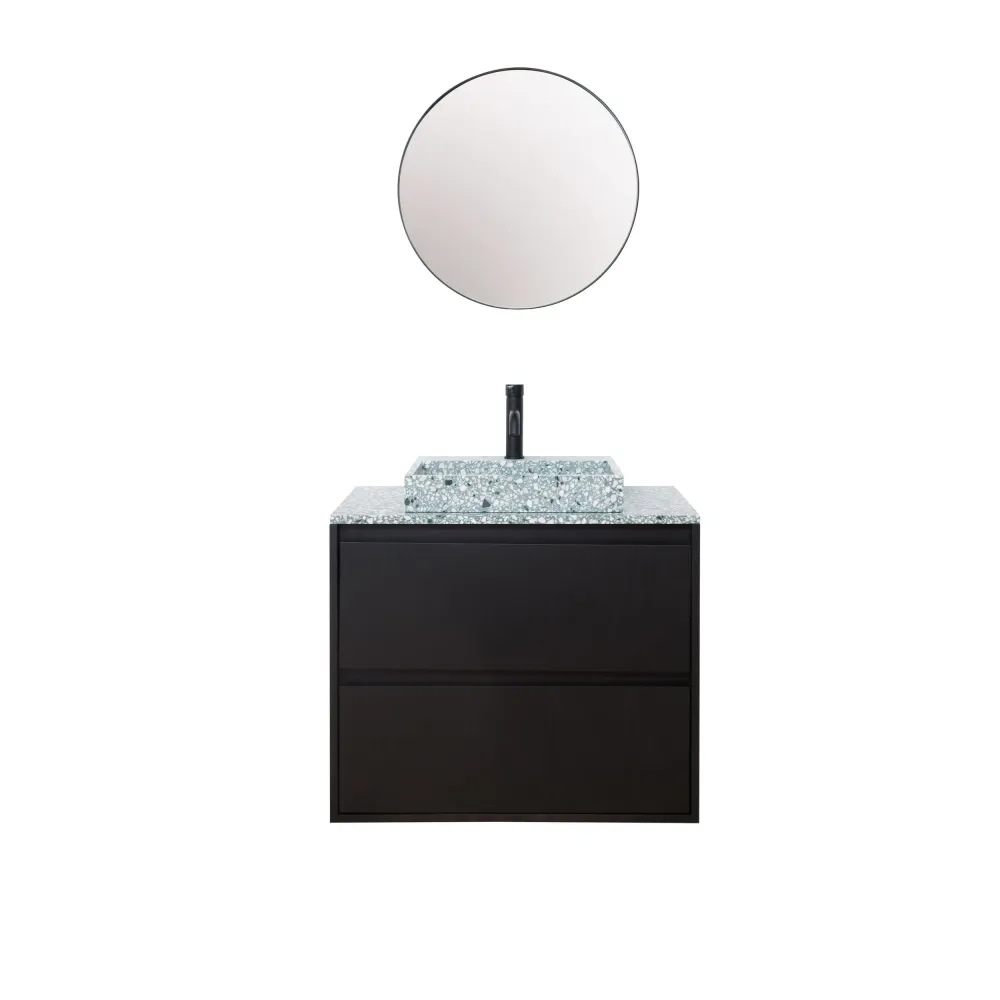 Mueble de baño Terrazo Verde - Mueble Roble Negro - 80 cm