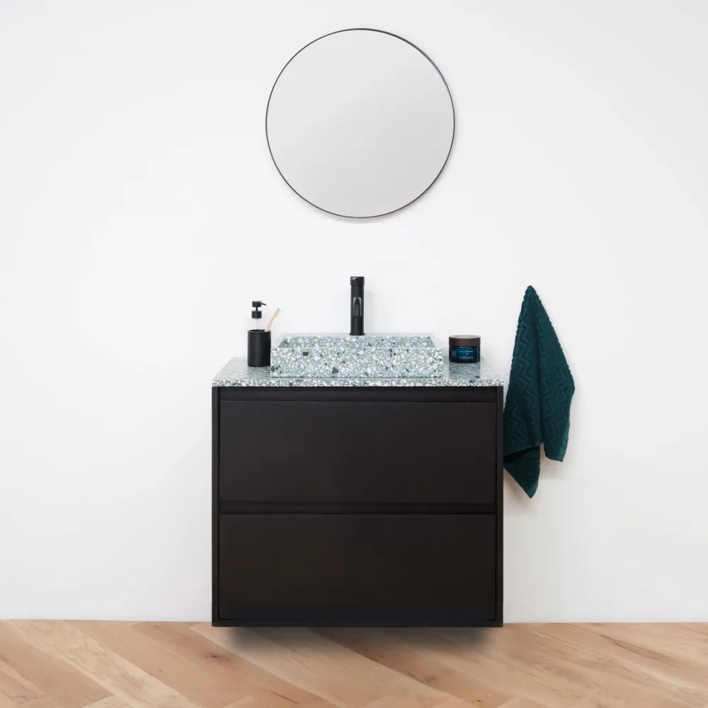 Mueble de baño Terrazo Verde - Mueble Roble Negro - 80 cm