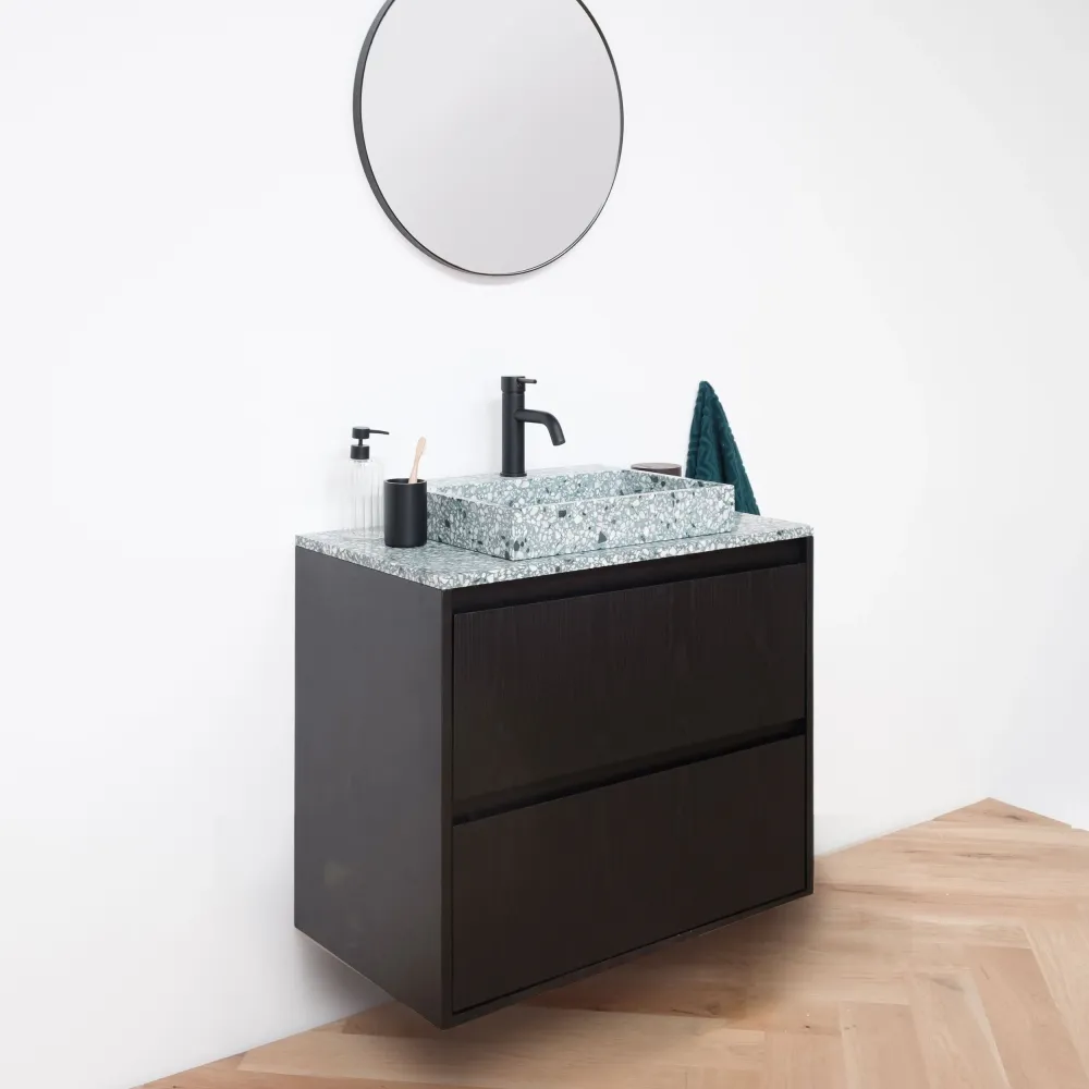 Mueble de baño Terrazo Verde - Mueble Roble Negro - 80 cm
