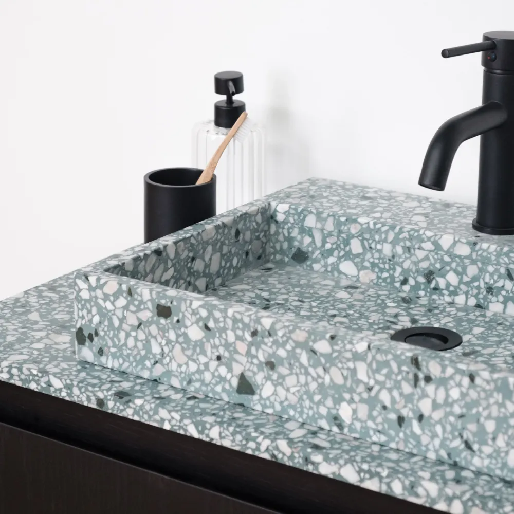 Mueble de baño Terrazo Verde - Mueble Roble Negro - 80 cm