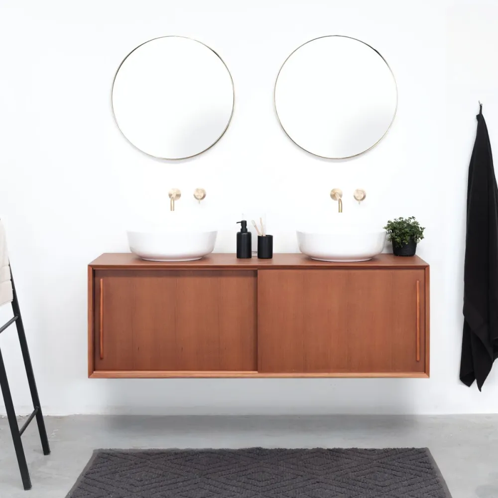 Mueble de baño vintage - lavabo Alexis 2 - Teca (150 cm) - Nestor - sin encimera