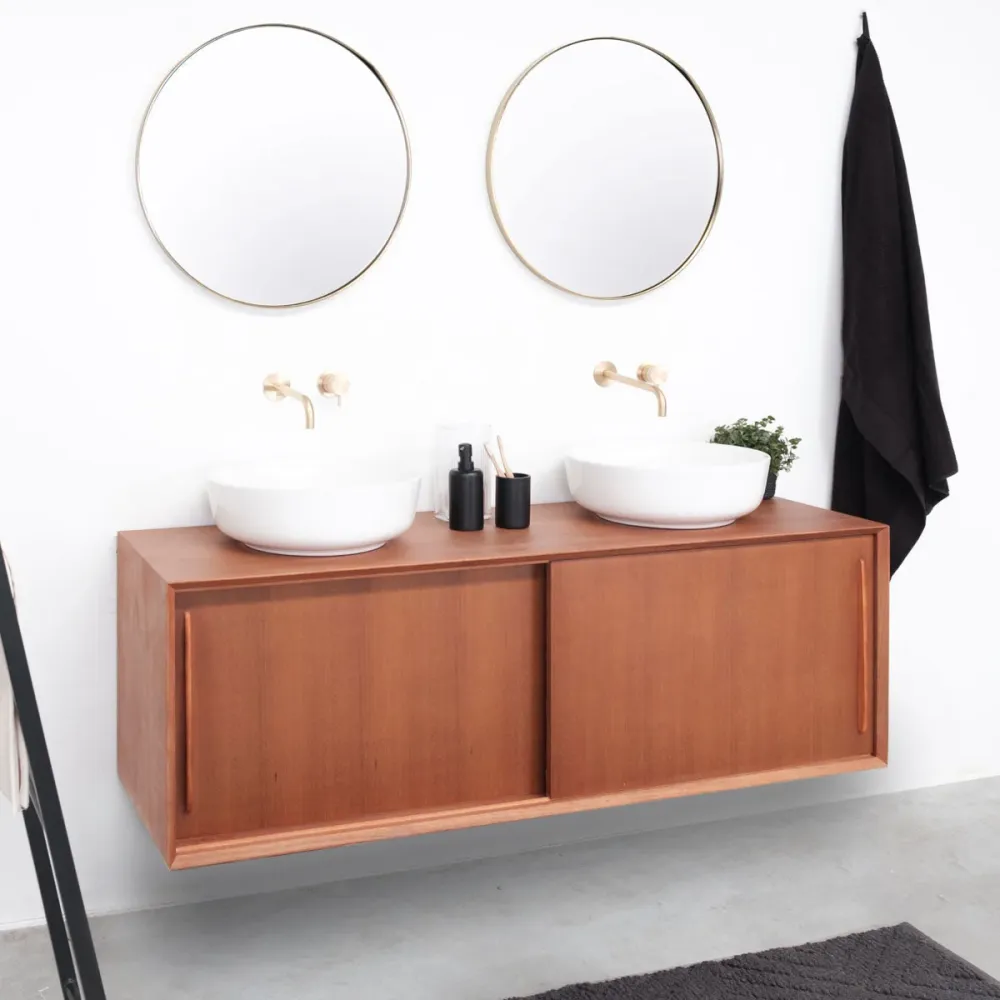 Mueble de baño vintage - lavabo Alexis 2 - Teca (150 cm) - Nestor - sin encimera