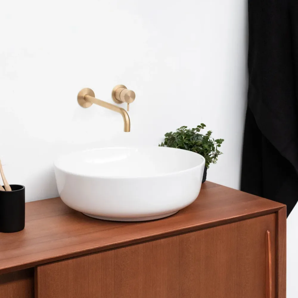 Mueble de baño vintage - lavabo Alexis 2 - Teca (150 cm) - Nestor - sin encimera