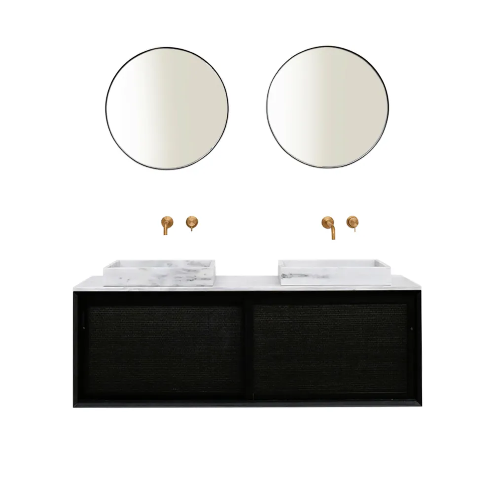 Mueble de baño vintage - Lavabo de Mármol Blanco - Carrizo Negro (150 cm) - Nestor