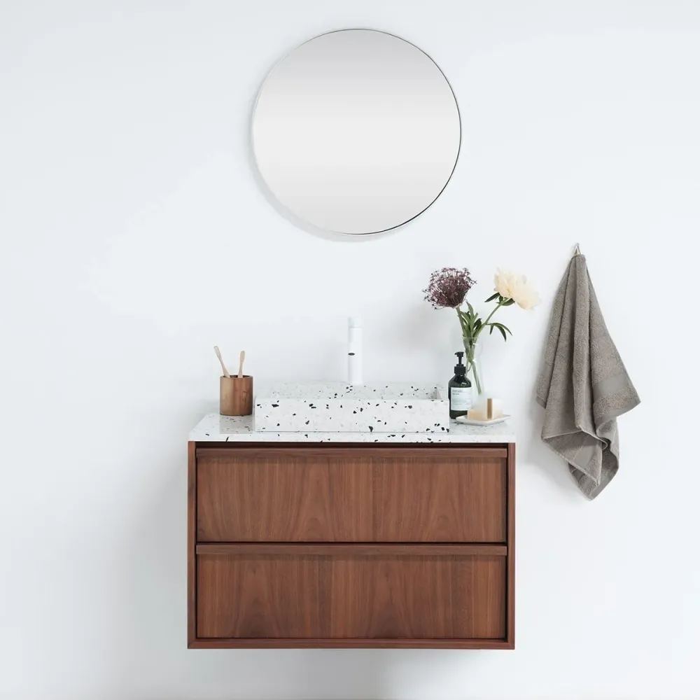 Mueble de baño vintage nogal - Fien - Terrazo blanco - 80 cm