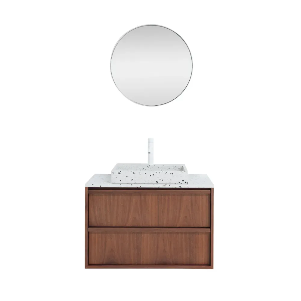 Mueble de baño vintage nogal - Fien - Terrazo blanco - 80 cm