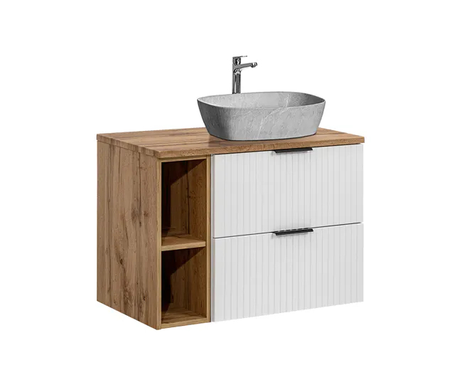 Mueble lavabo individual efecto piedra 80 cm 2 nichos Adriel blanco para Ahorrar Espacio