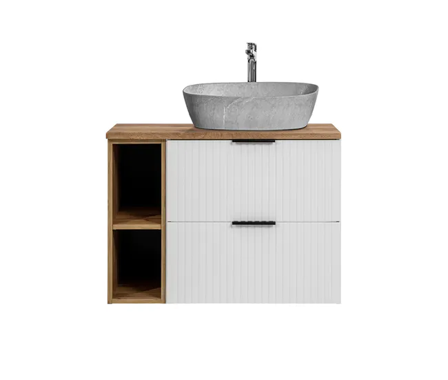 Mueble lavabo individual efecto piedra 80 cm 2 nichos Adriel blanco para Ahorrar Espacio