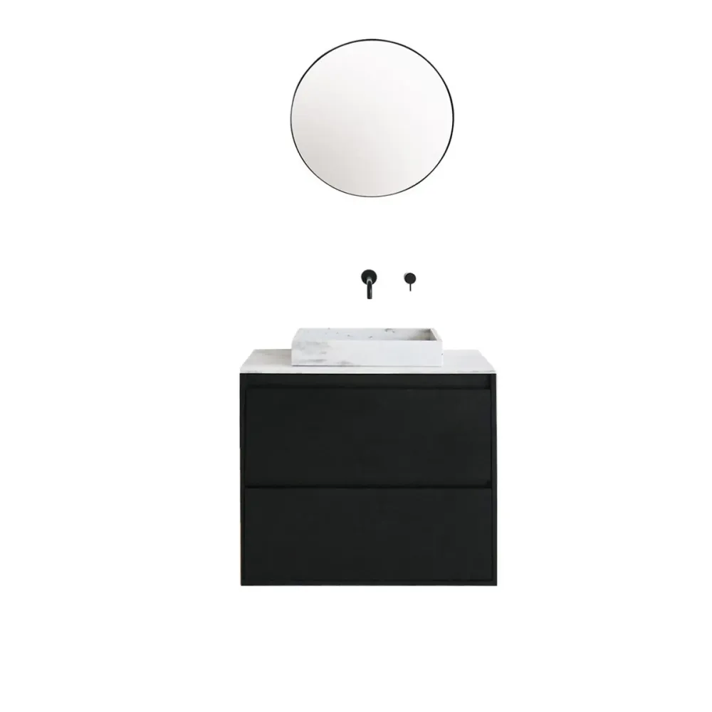 Mueble Lavabo Negro - Lavabo George - Roble Negro - Mármol Blanco - (80 cm) - ANN