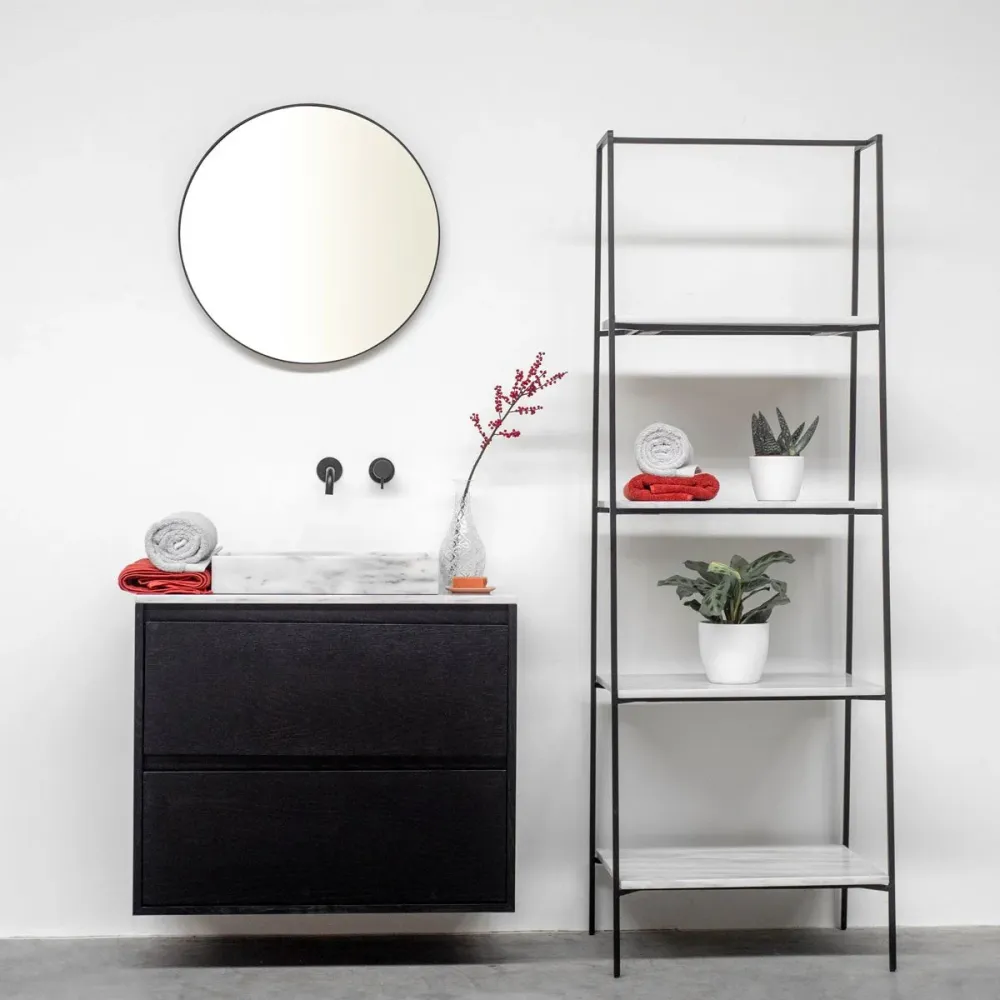 Mueble Lavabo Negro - Lavabo George - Roble Negro - Mármol Blanco - (80 cm) - ANN