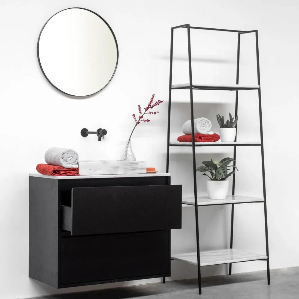 Mueble Lavabo Negro - Lavabo George - Roble Negro - Mármol Blanco - (80 cm) - ANN