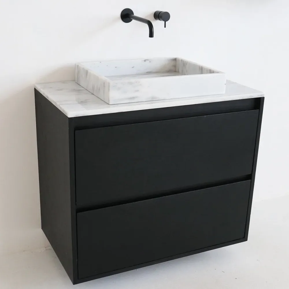 Mueble Lavabo Negro - Lavabo George - Roble Negro - Mármol Blanco - (80 cm) - ANN