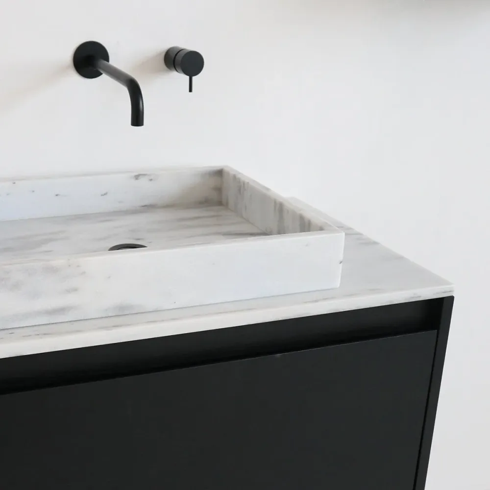 Mueble Lavabo Negro - Lavabo George - Roble Negro - Mármol Blanco - (80 cm) - ANN