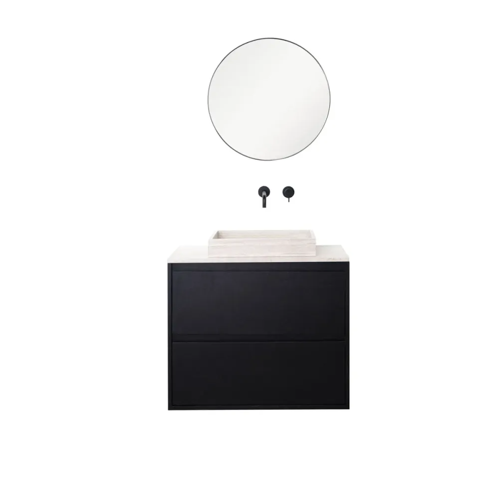 Mueble de Lavabo Negro - Lavabo George - Roble Negro - Chapa de Mármol - (80 cm) - ANN