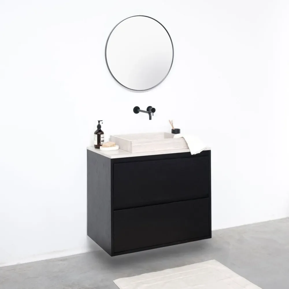 Mueble de Lavabo Negro - Lavabo George - Roble Negro - Chapa de Mármol - (80 cm) - ANN