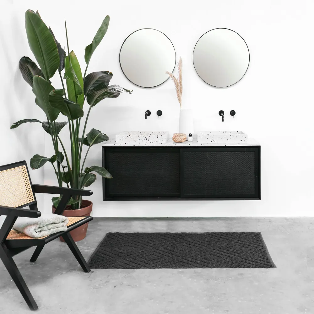Muebles de baño con estilo - Lavabo Terrazo Blanco - Cañizo Negro (150 cm) - Nestor