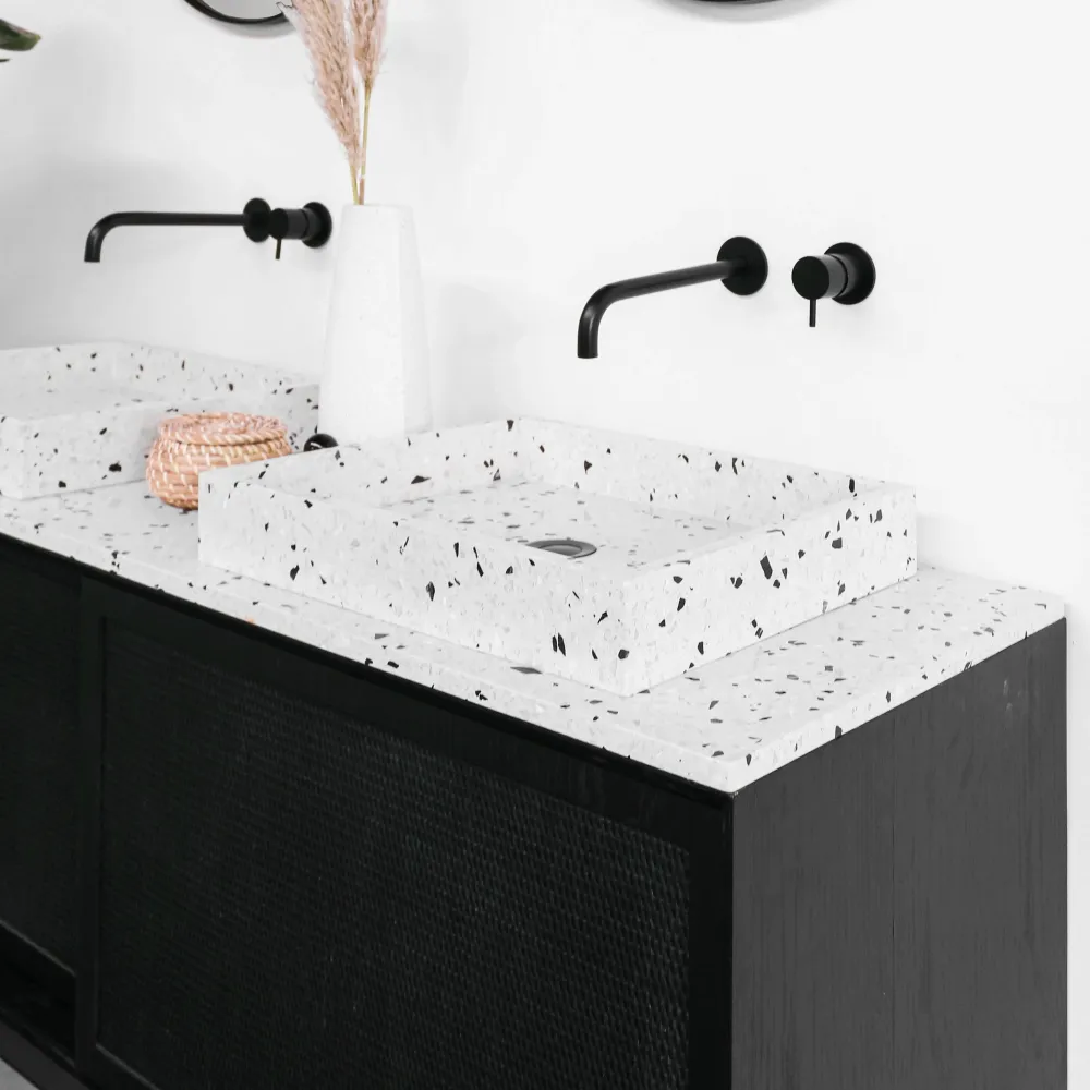 Muebles de baño con estilo - Lavabo Terrazo Blanco - Cañizo Negro (150 cm) - Nestor