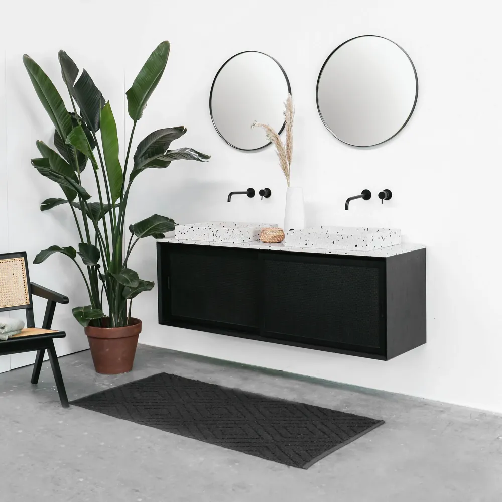 Muebles de baño con estilo - Lavabo Terrazo Blanco - Cañizo Negro (150 cm) - Nestor