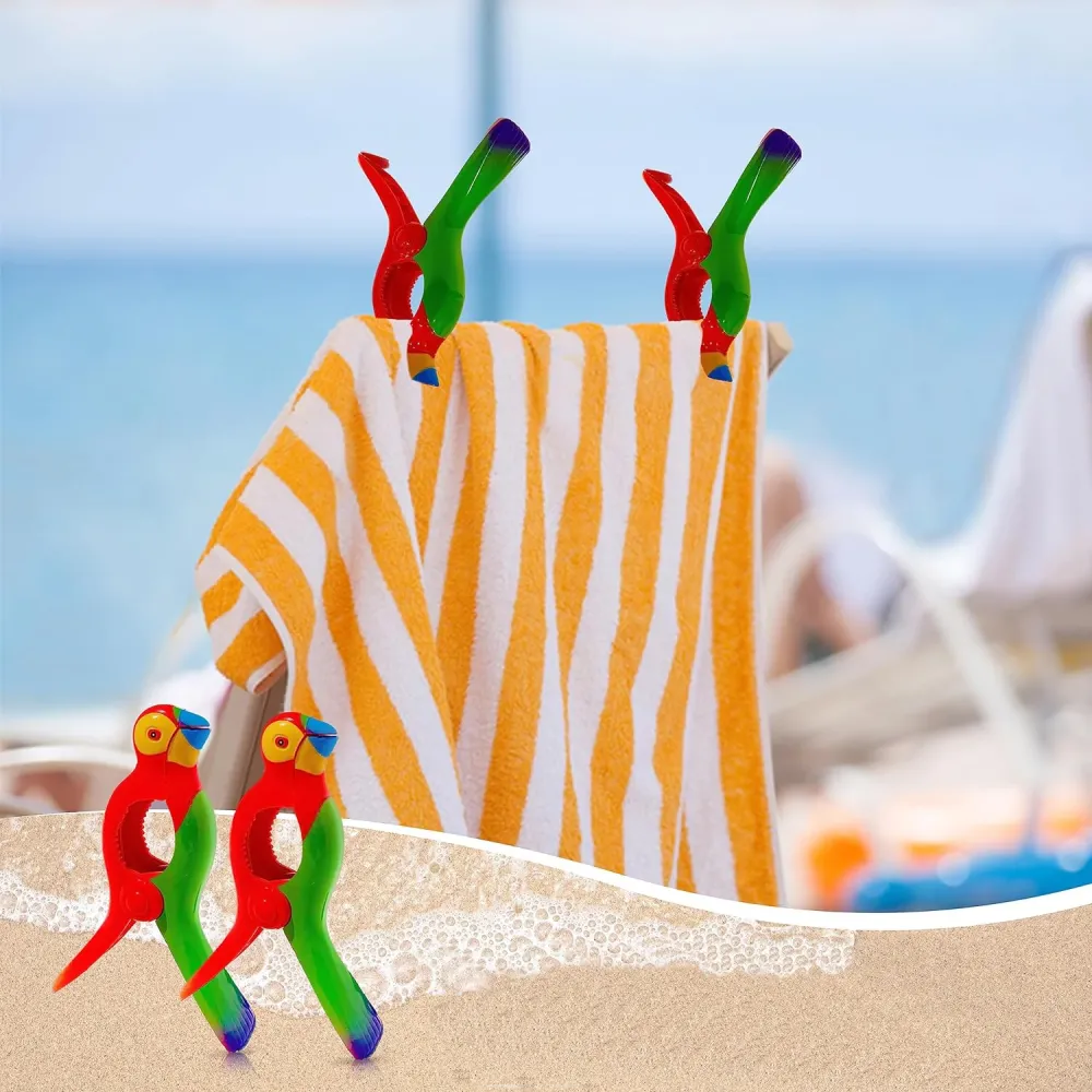Pack Toalla De Playa Rayas + 2 Clips en forma de Loro. Azul Multi Ventas uy