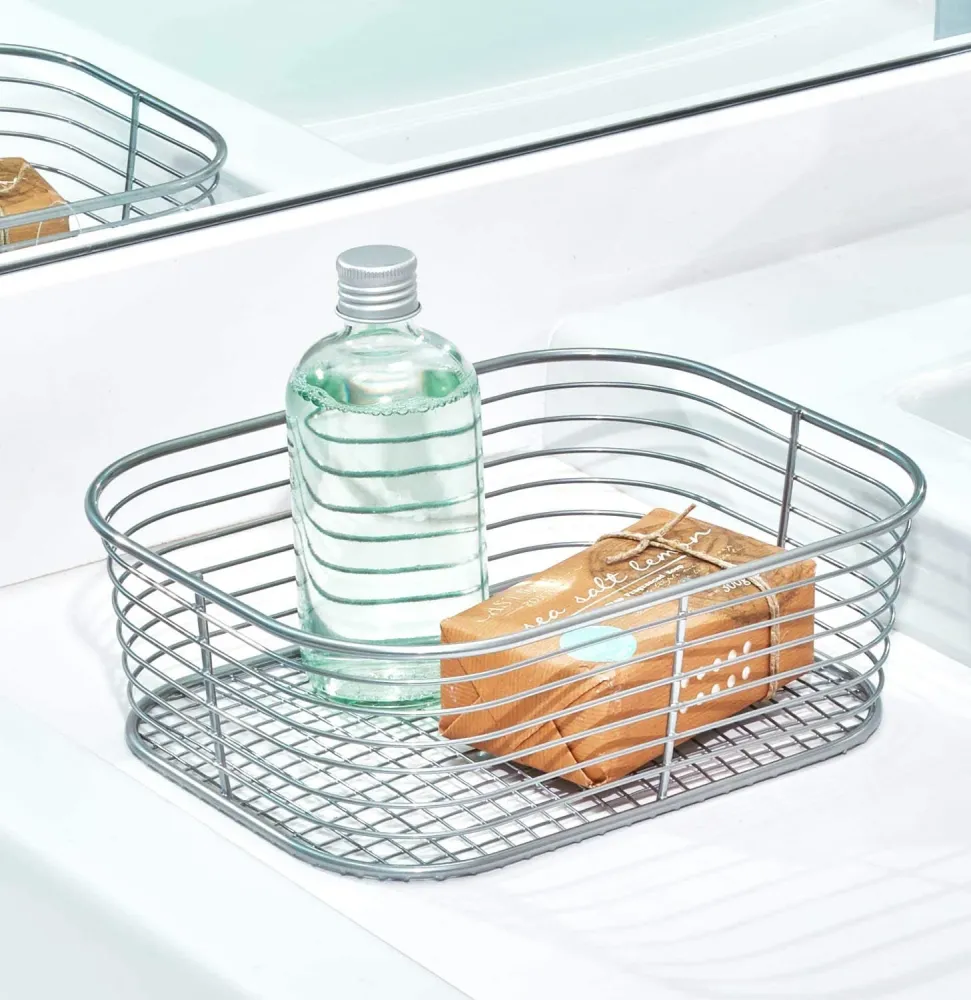 CESTA ORGANIZADORA PEQUEÑ DE METAL PARA EL BAÑO - PLATEADO Ninguno