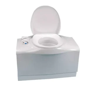 Inodoro de casete C402C con pulsador eléctrico y tanque de desechos de 5.1 galones Norcold